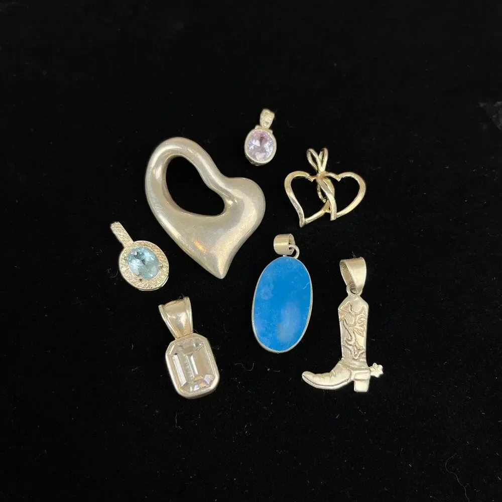 44.65g 925 Sterling Silver Pendant Charm Lot Gemstone Heart Boot 7pc Vintage